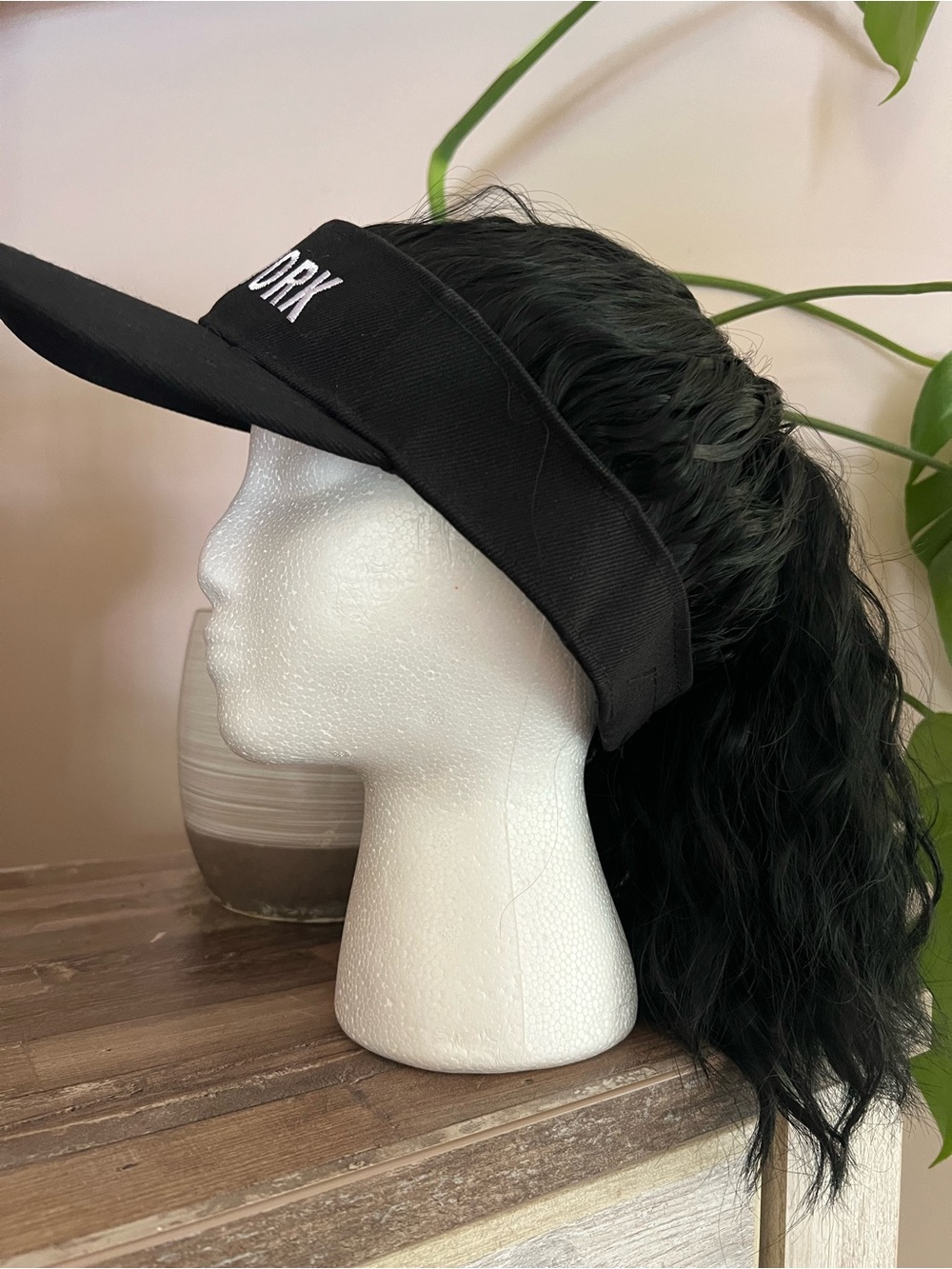 Black Visor with Ponytail Slot - "New York" Embroidery